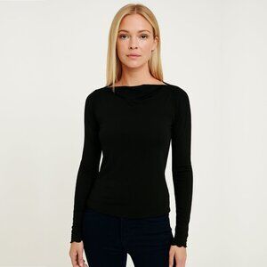 Paquito Pronto Moda Meshed Scalloped Long Sleeve Top Black  IT 44 FR 42 #9210